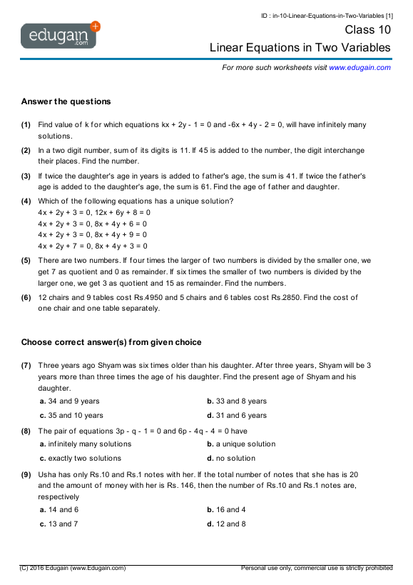 Solving Equations Worksheet With Answers Pdf - Example Worksheet Solving