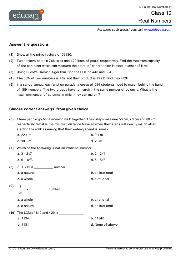 pdf math for 10 grade worksheets 10 Worksheets Numbers Problems: Real Math Grade and