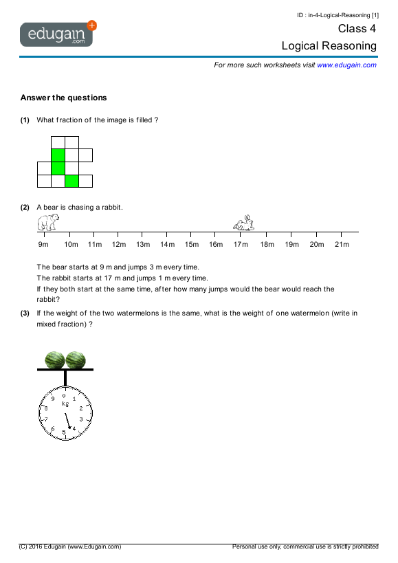 Grade 4 Math Worksheets and Problems: Logical Reasoning | Edugain USA