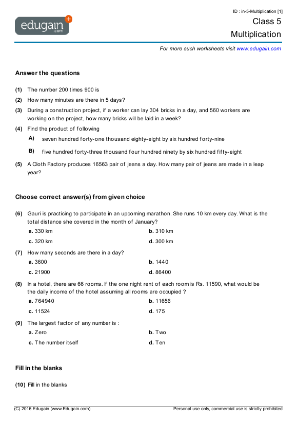 math homework class 5