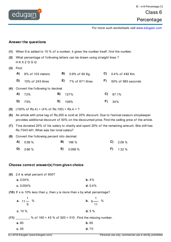 Percentage Worksheets Grade 5 percentage-worksheet-1-skoolon