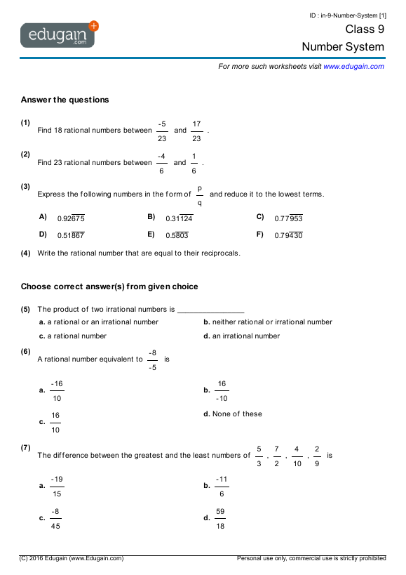 class-9-math-worksheets-and-problems-number-system-edugain-india